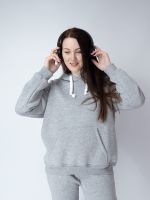Худи женское теплое на флисе Кокон серый меланж
