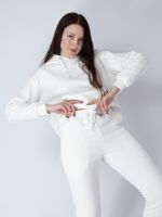 Теплые женские штаны на флисе спортивные Кокон крем