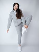 Теплые женские штаны на флисе спортивные Кокон серый меланж